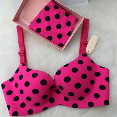 2020 Polka Dot Printed Thin Cup Bra Set Seamless Push Up Bra And Low Rise Panties Underwear Set