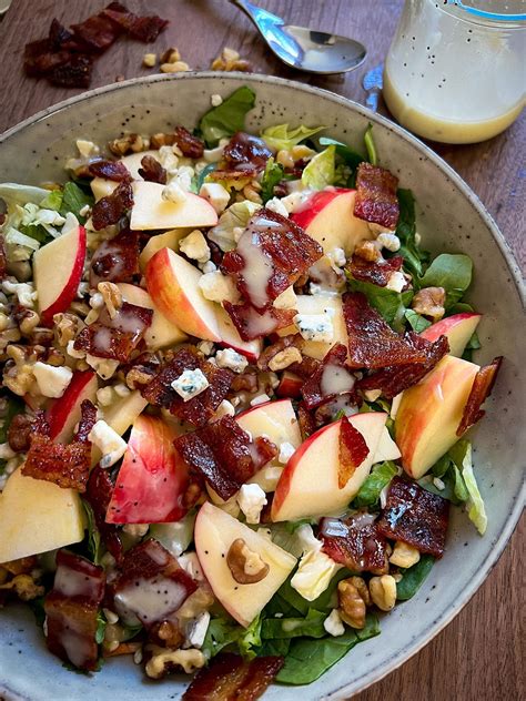 Apple Walnut Chopped Salad With Candied Pepper Bacon And Maple Mustard Poppy Seed Dressing