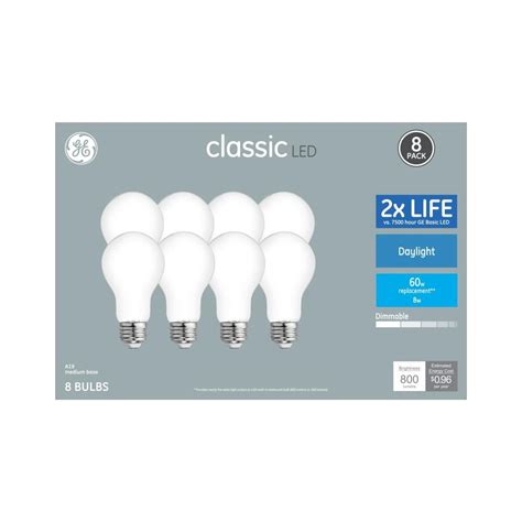 Ge Classic 60 Watt Eq A19 Daylight Dimmable Led Light Bulb 8 Pack At