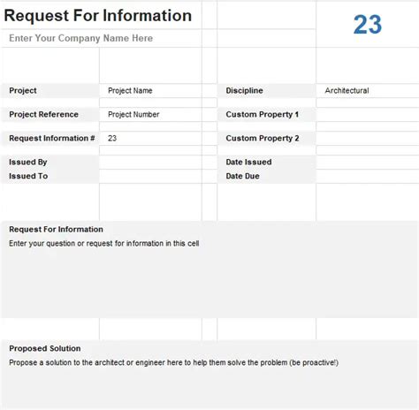 Free Construction RFI Template Word Excel PDF Excel TMP