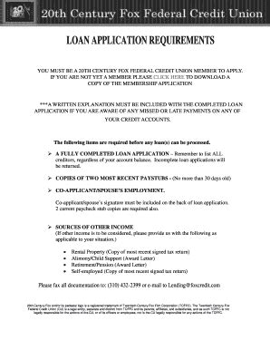 Fillable Online Loan Application Requirements Twentieth Century Fox