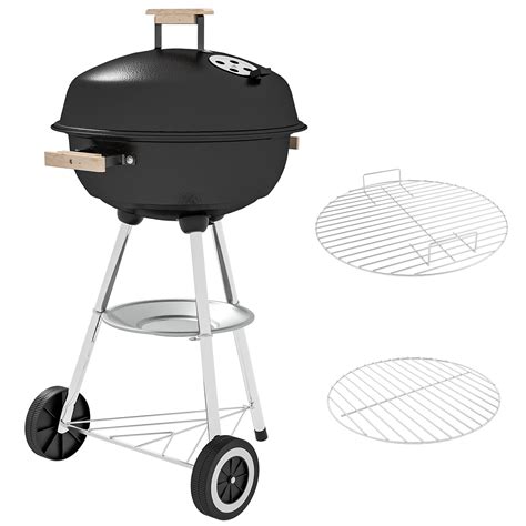 Outsunny BBQ Grill Portable Round Kettle Charcoal Grill BBQ Smoker With