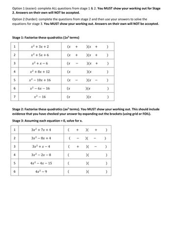 Factorising Quadratics Worksheet With Answers Tes Charles Lanier S Multiplication Worksheets