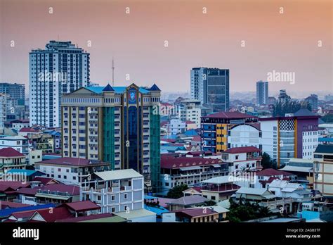 An Elevated View Of The Phnom Penh Skyline, Phnom Penh, Cambodia Stock ...