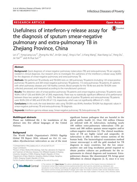 Pdf Usefulness Of Interferon γ Release Assay For The Diagnosis Of Sputum Smear Negative