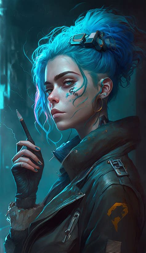 Cyberpunk Girl Рисунки девушки Киберпанк Синие волосы