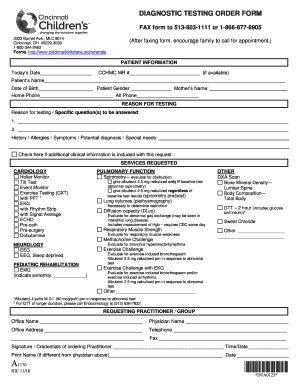 Fillable Online Diagnostic Testing Order Form Diagnostic Testing Order