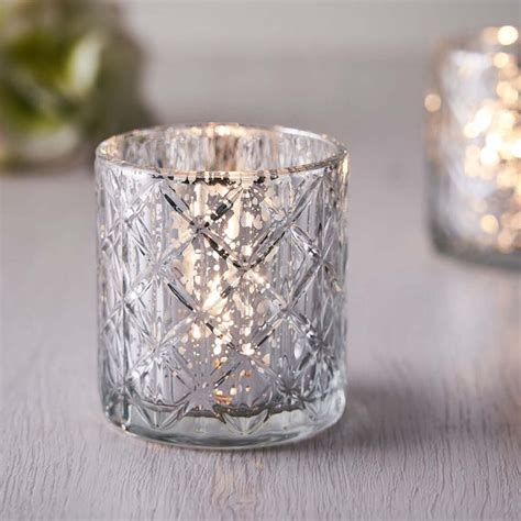 6 Pack Antique Silver Mercury Glass Candle Holders Votive Tealight