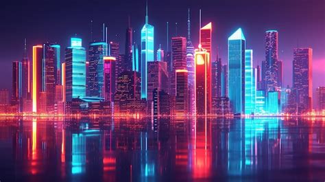 Premium Photo | Neon city skyline with a mix of retro and modern ...