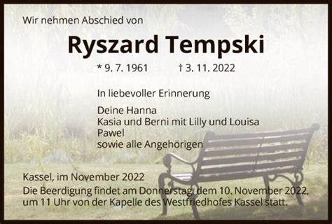 Traueranzeigen Von Ryszard Tempski Trauer HNA De