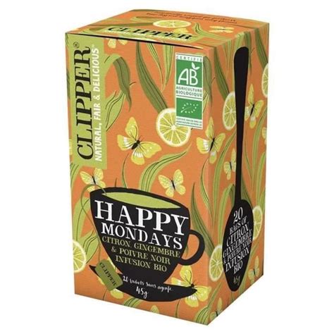 LOT DE 5 CLIPPER Infusion Happy Mondays Citron Gingembre Poivre