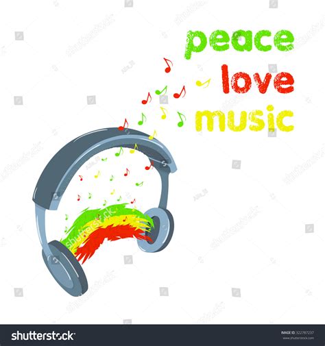 Reggae Peace Love Music Design With Headphones Musical Waves And Notes