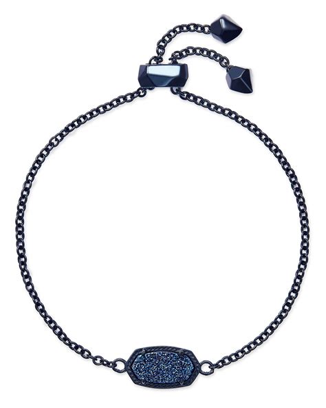 Elaina Navy Gunmetal Adjustable Chain Bracelet In Blue Drusy Kendra Scott