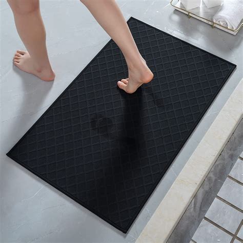 Montvoo Black Bathroom Rugs Ultra Thin Rubber Non Slip Bath Mat Quick Absorbent Soft Bathroom