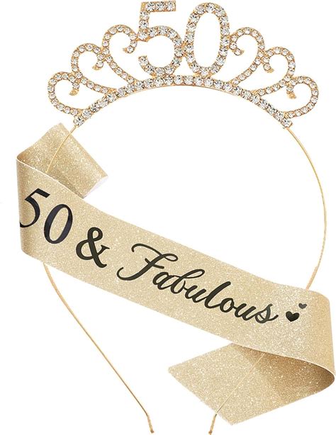 Miosji 50th Birthday Sash And Crystal Tiara Birthday Crown For 50th