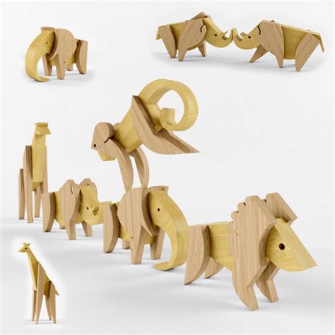 Wooden animals free 3D model | CGTrader