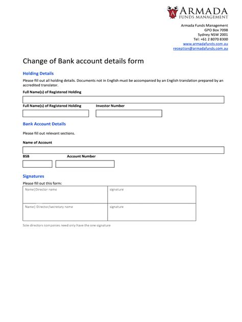 Change Of Bank Details Form Template Fill Out And Sign Online Dochub