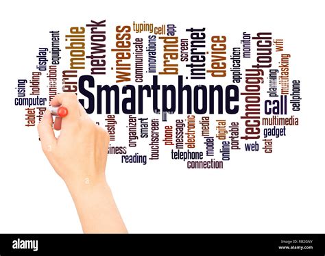 Smartphone Word Cloud Hand Writing Concept On White Background Stock