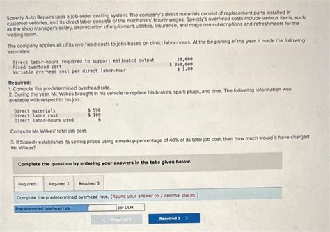 Solved Speedy Auto Repairs Uses A Job Order Costing System Chegg