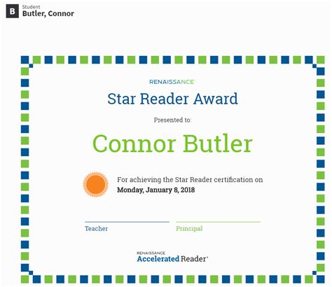 Certificates For Student Achievement Accelerated Reader