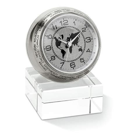 Engraved Brushed Chrome Globe Clock On Glass Base Business Ts Supplier