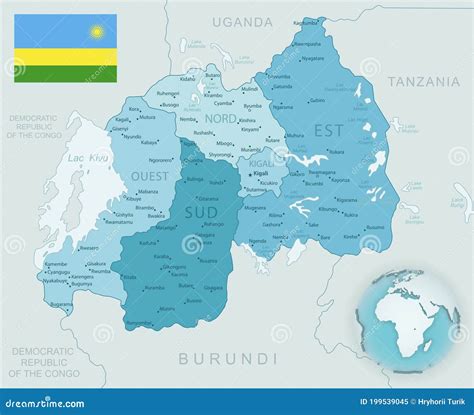 Blue Green Detailed Map Of Rwanda Administrative Divisions With Country