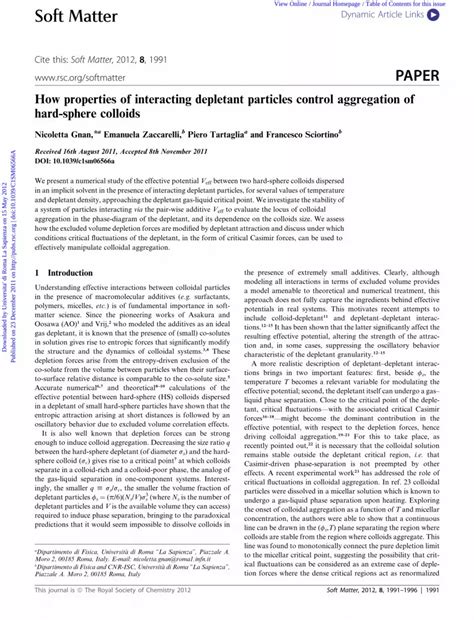 Pdf How Properties Of Interacting Depletant Particles Control Aggregation Of Hard Sphere