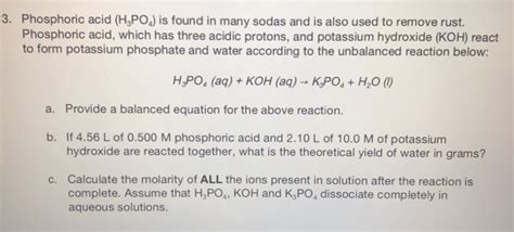 Solved 3 Phosphoric Acid H2po Is Found In Many Sodas And