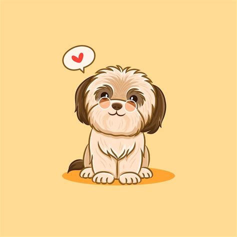 Vecteur de dessin animé mignon chiot shih tzu chien assis Vecteur Premium