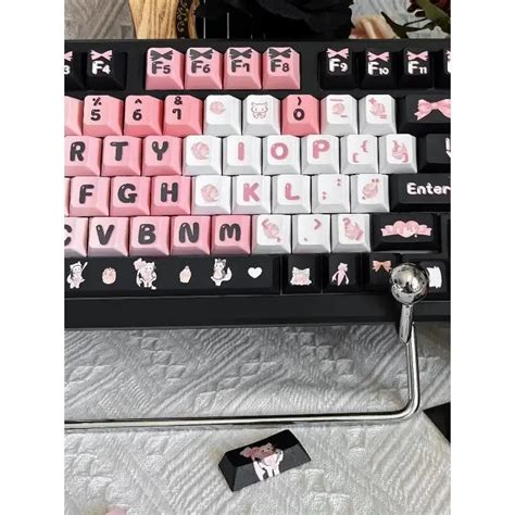 Cat Maid Keycap Para Teclado Mec Nico Rosa Pbt Cereja Cinco Lados Kit