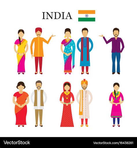 India people in traditional clothing Royalty Free Vector