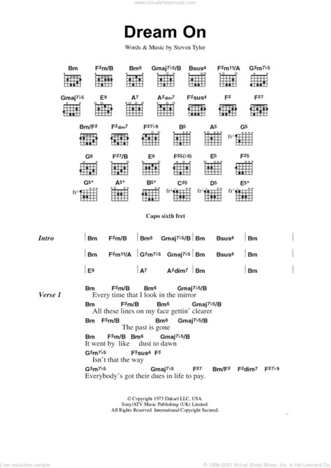 Aerosmith Dream On Sheet Music For Guitar Chords V2