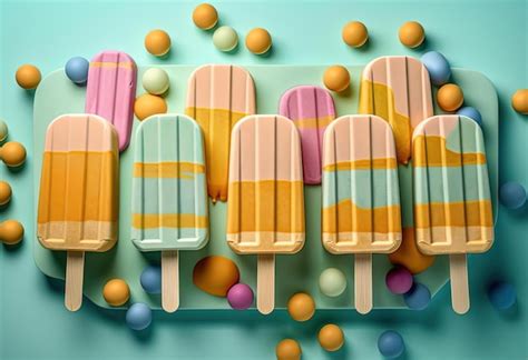 Premium Ai Image Ice Lollies Placed In A Row On A Table In The Style