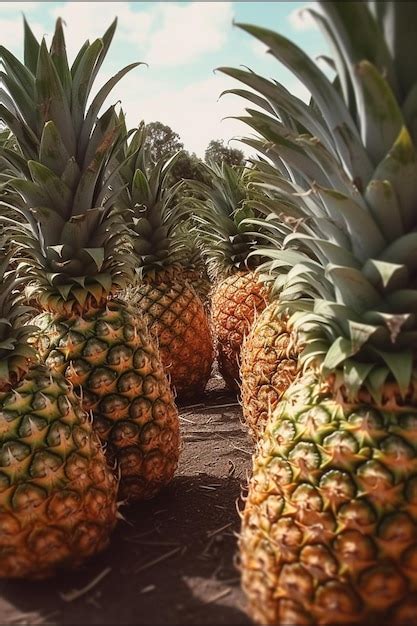 Premium Photo A Row Of Pineapples With The Word Pineapple On The Top