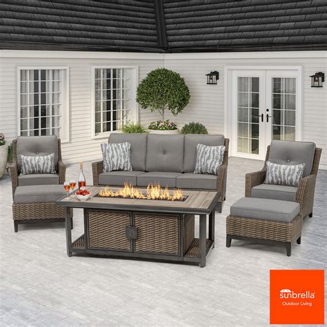 Agio Portland 6 Piece Woven Deep Seating Fire Set Costc