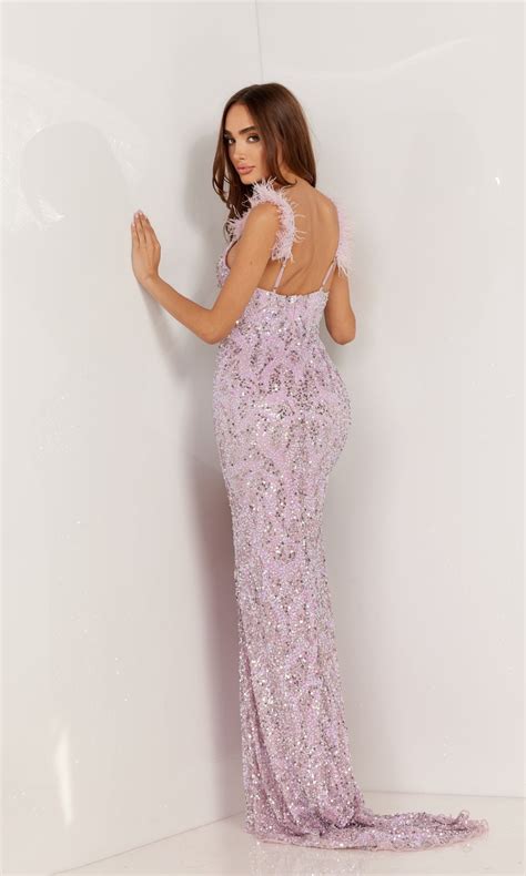 Long Feather Strap Sequin Prom Dress With Train