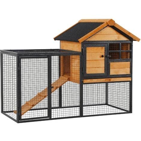 PawHut Wood Metal Rabbit Hutch Elevated Pet House Outdoor 122 X 63 X 92cm