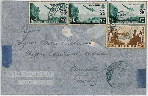 36503 Italian Colonies A O I Eritrea Mixed Postage Envelope