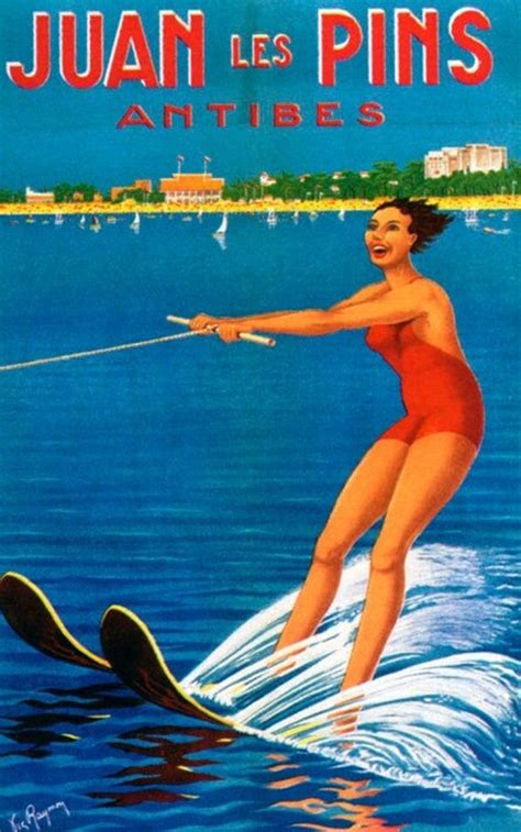 Water Ski Girl Juan Pins Antibes Water Park France Vintage Poster Repro