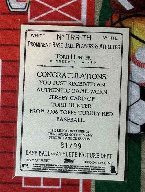 Topps Turkey Red Relics White Torii Hunter Minnesota Twins