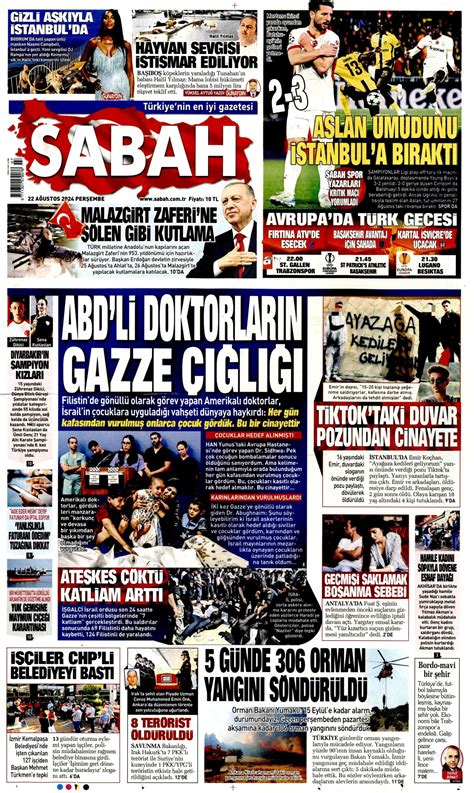 Sabah Gazetesi Sabah Manşet Oku Haberler 22 Ağustos 2024