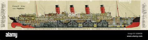 Cross-section of the RMS 'Aquitania' Cunard Line ocean liner, designed by Leonard Peskett and ...