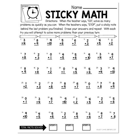 More Sticky Math Fact Practice Addition Doubles 1 Version 1