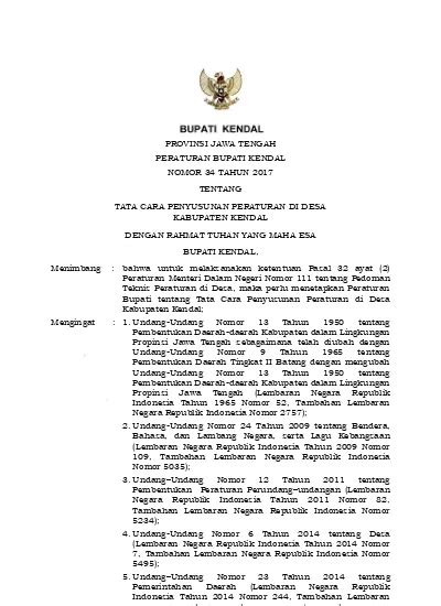 PROVINSI JAWA TENGAH PERATURAN BUPATI KENDAL NOMOR 34 TAHUN 2017