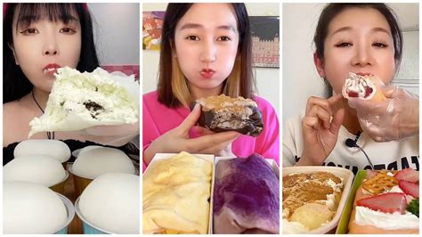 Asmr Crepe Roll Cake Fresh Cream Mochi Cream Cake Eating Show