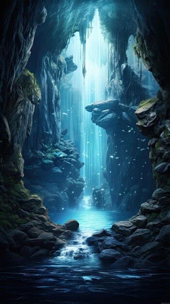 Premium AI Image Mystical Waterfall Hidden In Cave Wallpaper For The