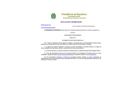 Lei de Licitações e Contratos Administrativos Lei Nº 14 133 de 1º de