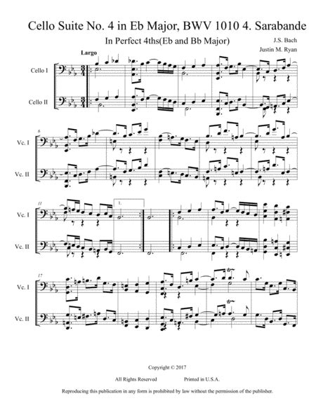 Cello Suite No Bwv Sarabande Arr Justin M Ryan Sheet