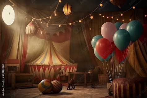 Vintage Circus as photography backdrop balloons and circus items ...