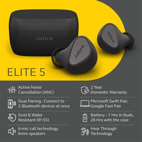 Buy Jabra Elite 5 TWS Earbuds With Active Noise Cancellation IP55